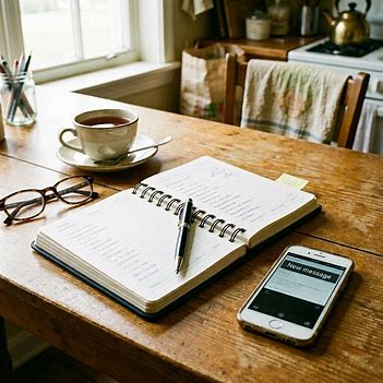 Partially completed planner and phone notification on a table after unexpected news. Partially completed planner and phone notification on a table after unexpected news.