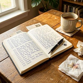 Open journal and handwritten notes used to process difficult emotions. Open journal and handwritten notes used to process difficult emotions.