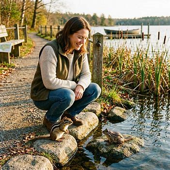 Person spending quiet time with several animals in a natural outdoor setting. Person spending quiet time with several animals in a natural outdoor setting.
