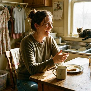 Person laughing naturally during an ordinary day and finding joy in the moment. Person laughing naturally during an ordinary day and finding joy in the moment.