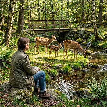 Person quietly spending time with animals and focusing on the present moment. Person quietly spending time with animals and focusing on the present moment.