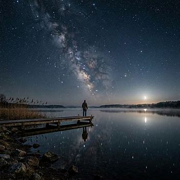 Star-filled sky reflected in water representing wonder and discovery.