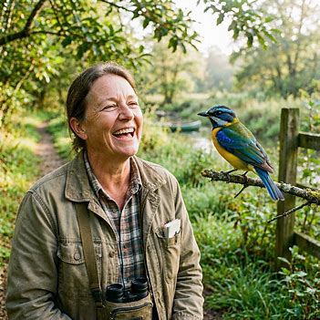 Person discovering an unexpected joy while birdwatching.