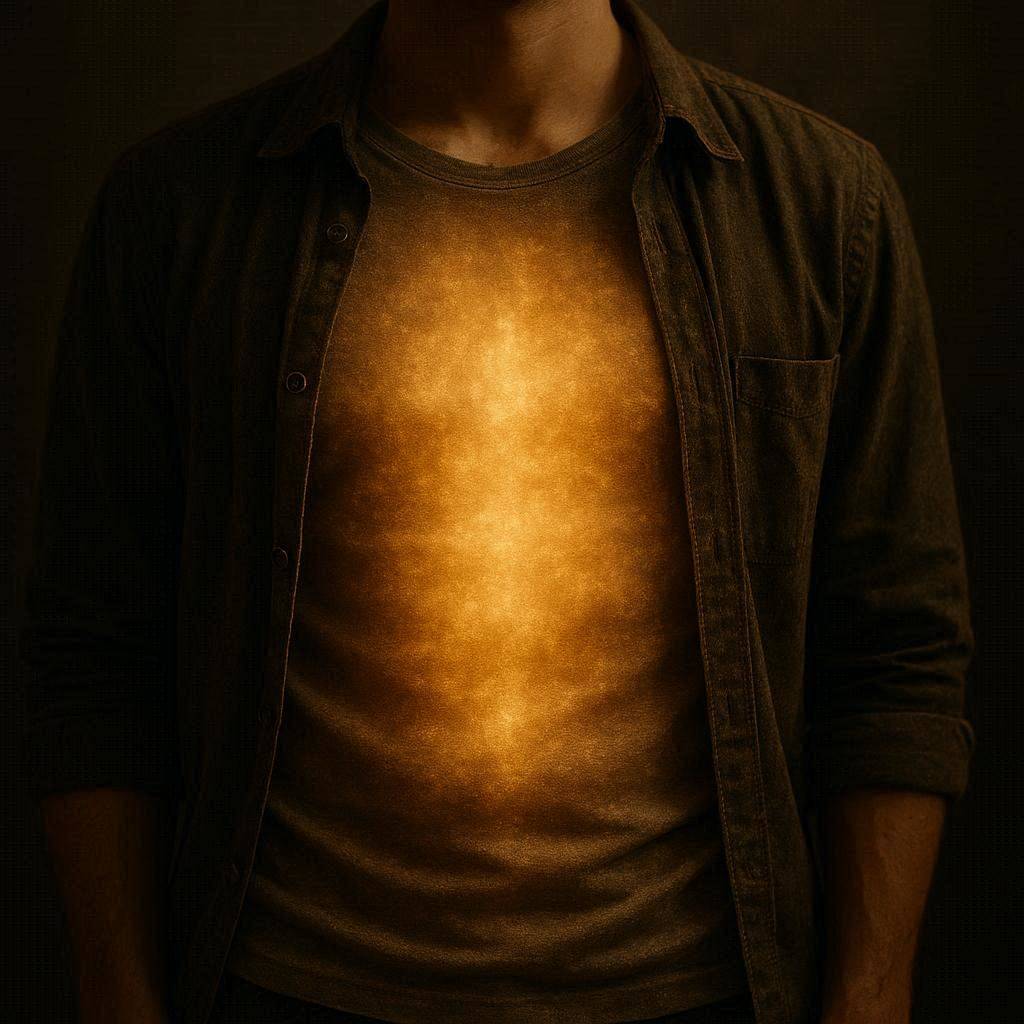 Soft light emanating from within a human figure, representing the body scan practice and the discovery of awareness within Soft light emanating from within a human figure, representing the body scan practice and the discovery of awareness within