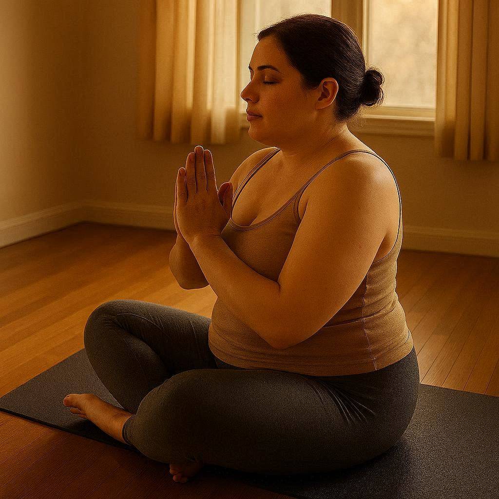 A person practicing yoga in soft morning light surrounded by simple comforts, representing the daily routines that became acts of self love A person practicing yoga in soft morning light surrounded by simple comforts, representing the daily routines that became acts of self love