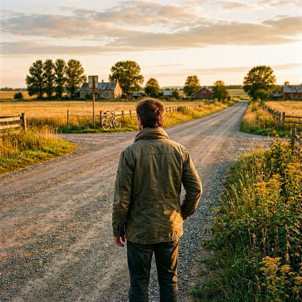 A figure standing at a crossroads in golden light, representing the moment certainty gives way to curiosity A figure standing at a crossroads in golden light, representing the moment certainty gives way to curiosity