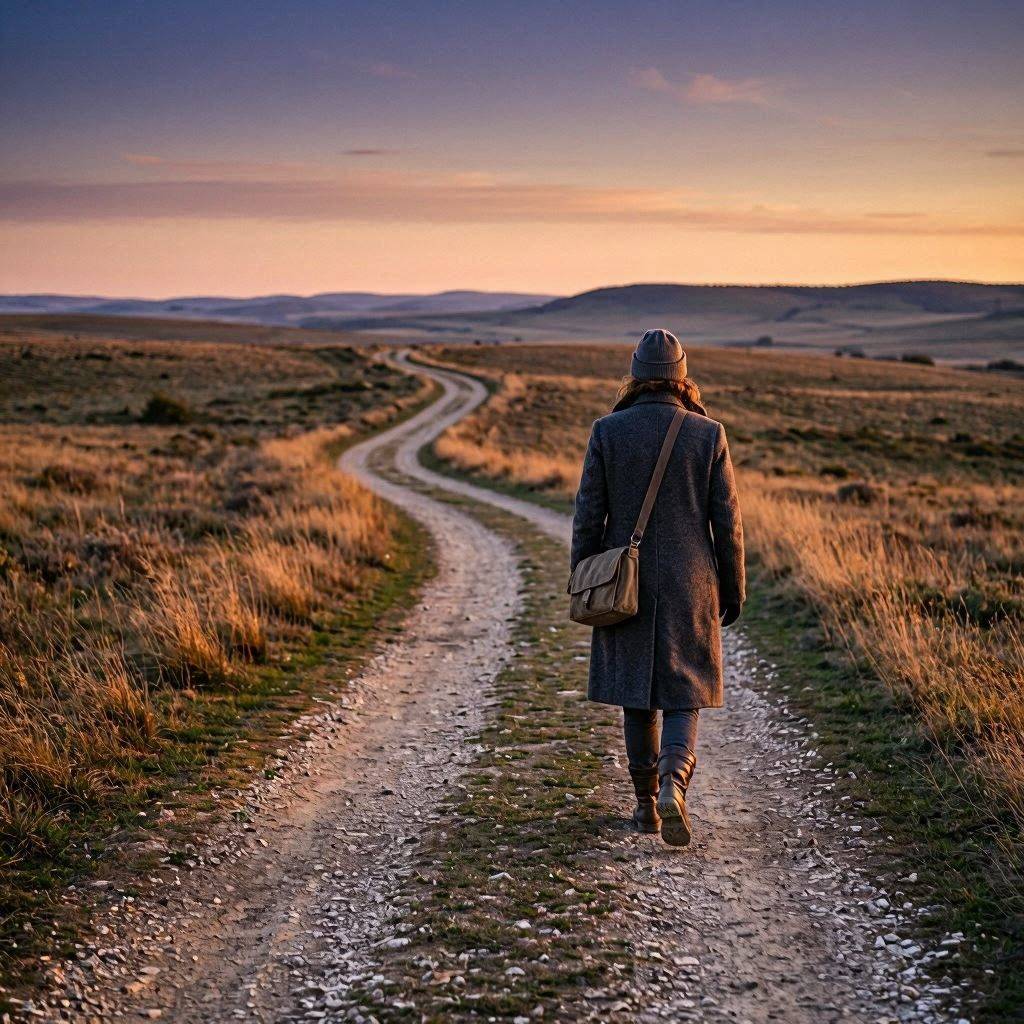 A lone figure walking a winding path at dusk, representing the freedom that comes from learning to live with uncertainty A lone figure walking a winding path at dusk, representing the freedom that comes from learning to live with uncertainty