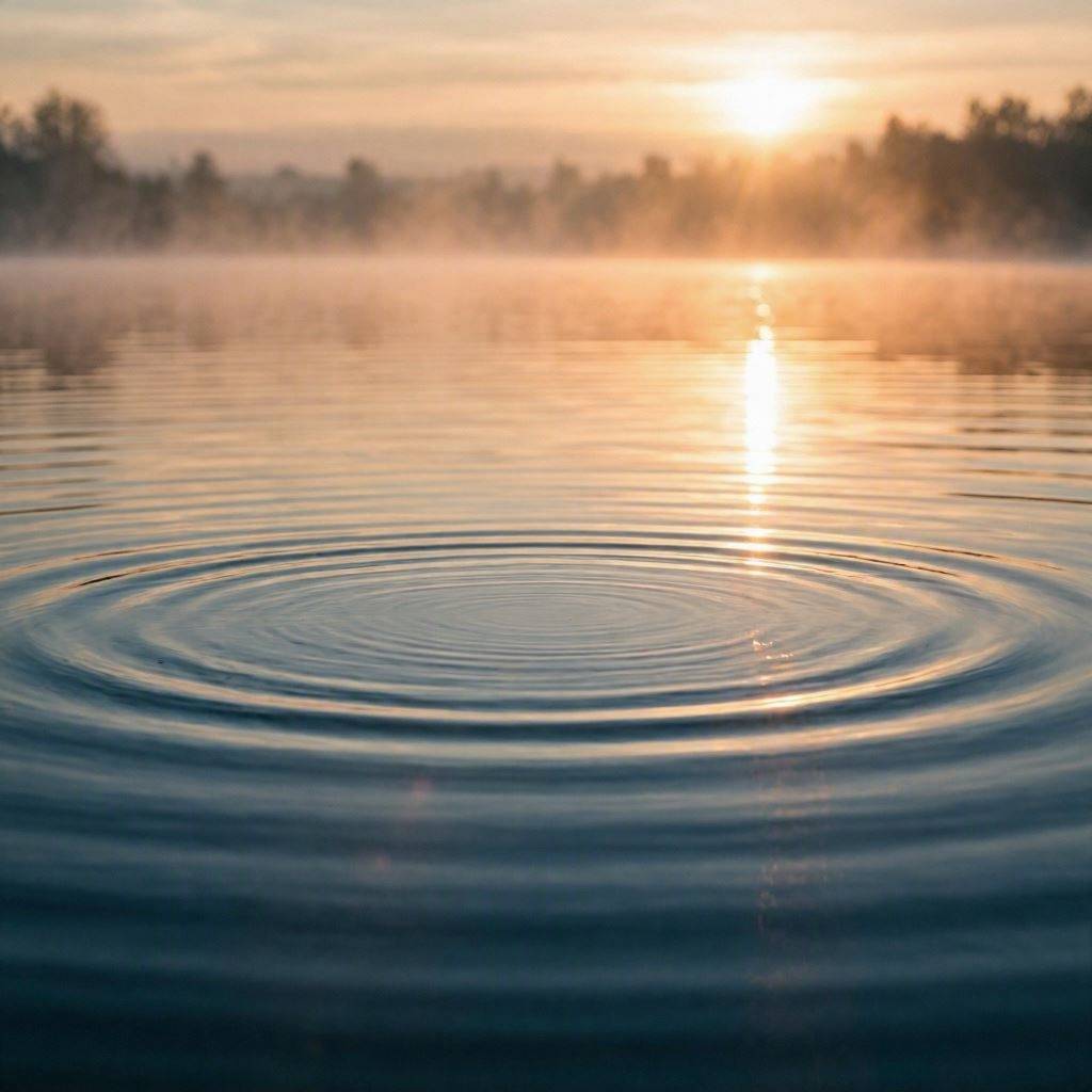 Gentle ripples spreading across calm water, representing small experiences gradually building self-trust.