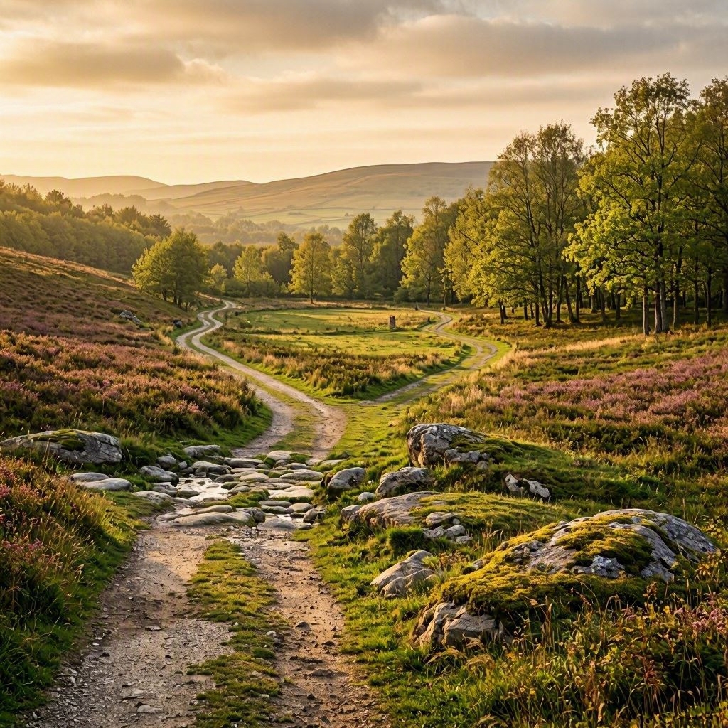 A winding path returning toward a peaceful sunlit clearing, representing the long journey of coming home to yourself. A winding path returning toward a peaceful sunlit clearing, representing the long journey of coming home to yourself.