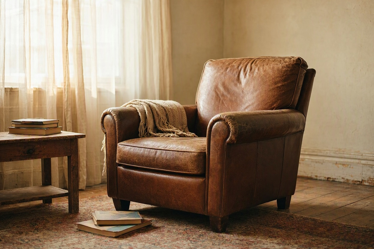 An empty armchair in a softly lit old room, suggesting an unseen presence. An empty armchair in a softly lit old room, suggesting an unseen presence.