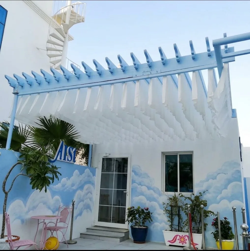 Villa terrace with a white pergola