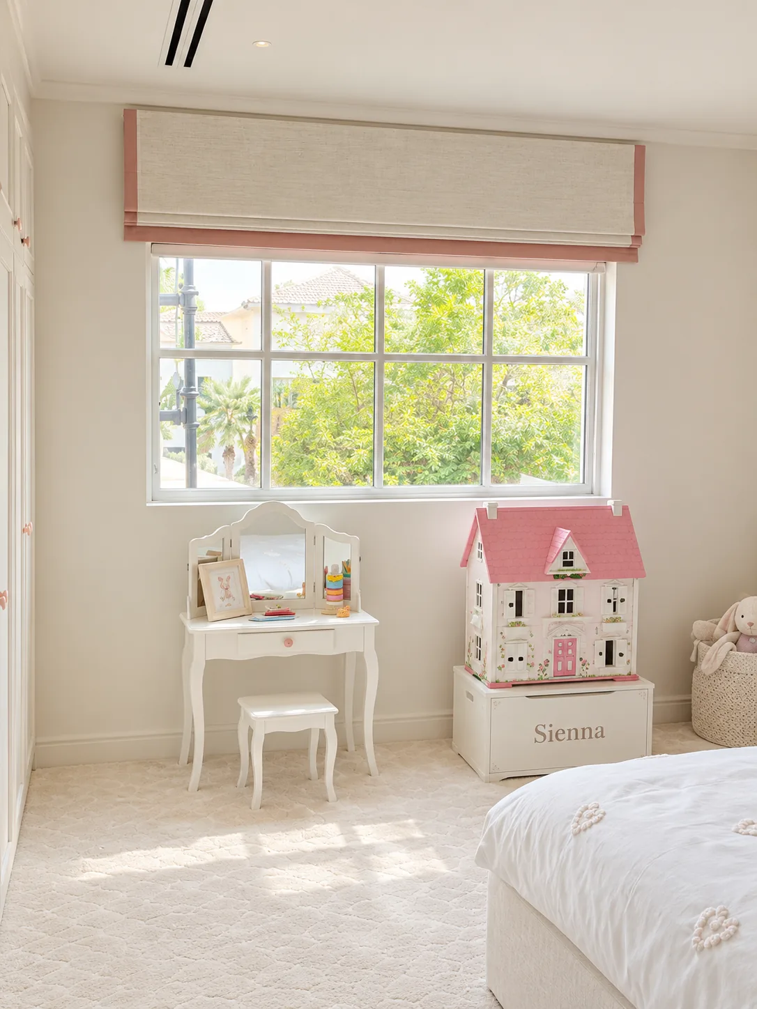 Cream Roman blind in a children's room