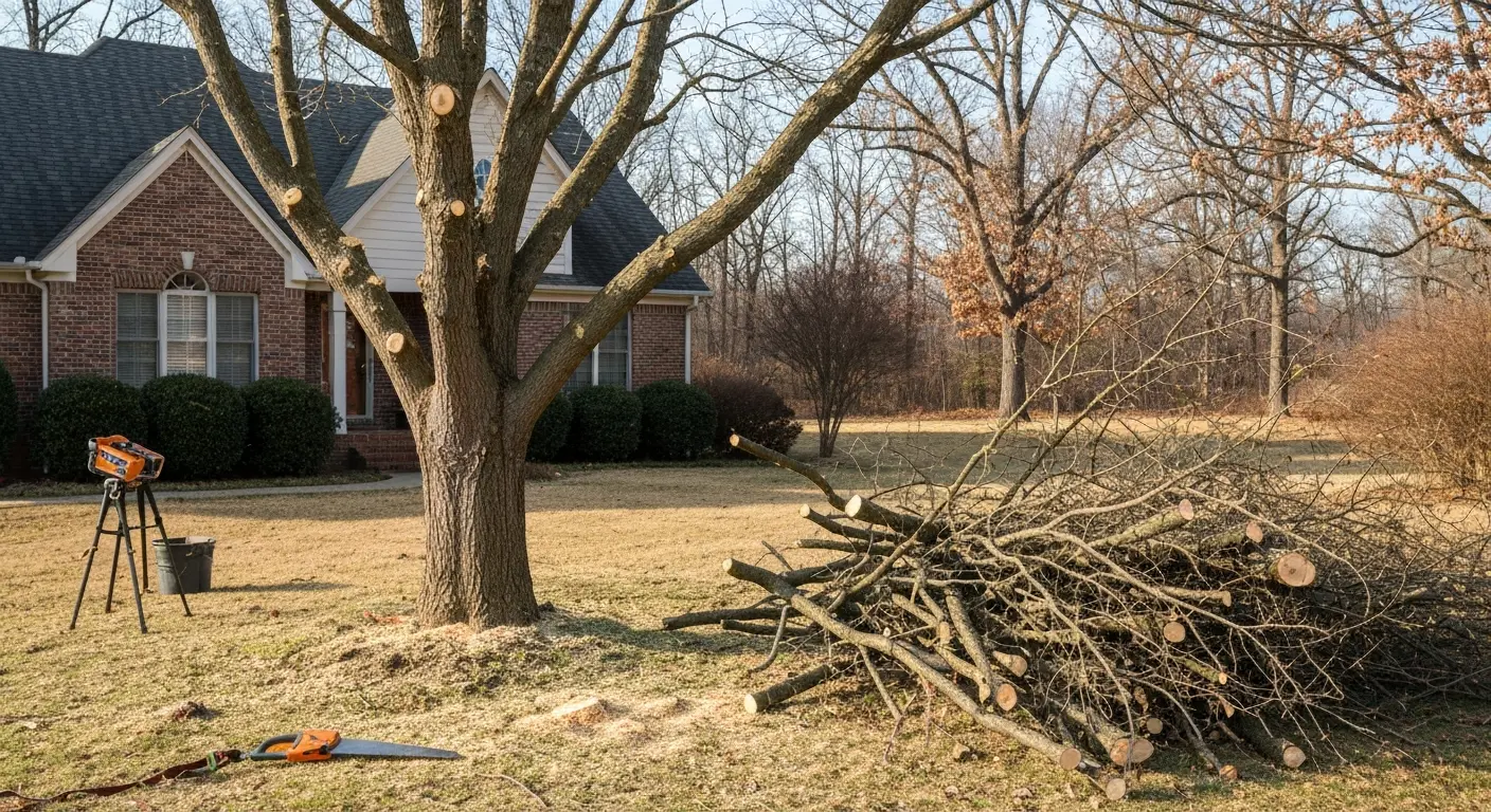 Storm-damaged tree limbs after winter weather