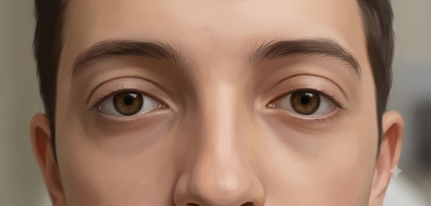 Illustration of hypertelorism (widely spaced eyes), a craniofacial sign of Loeys-Dietz syndrome.