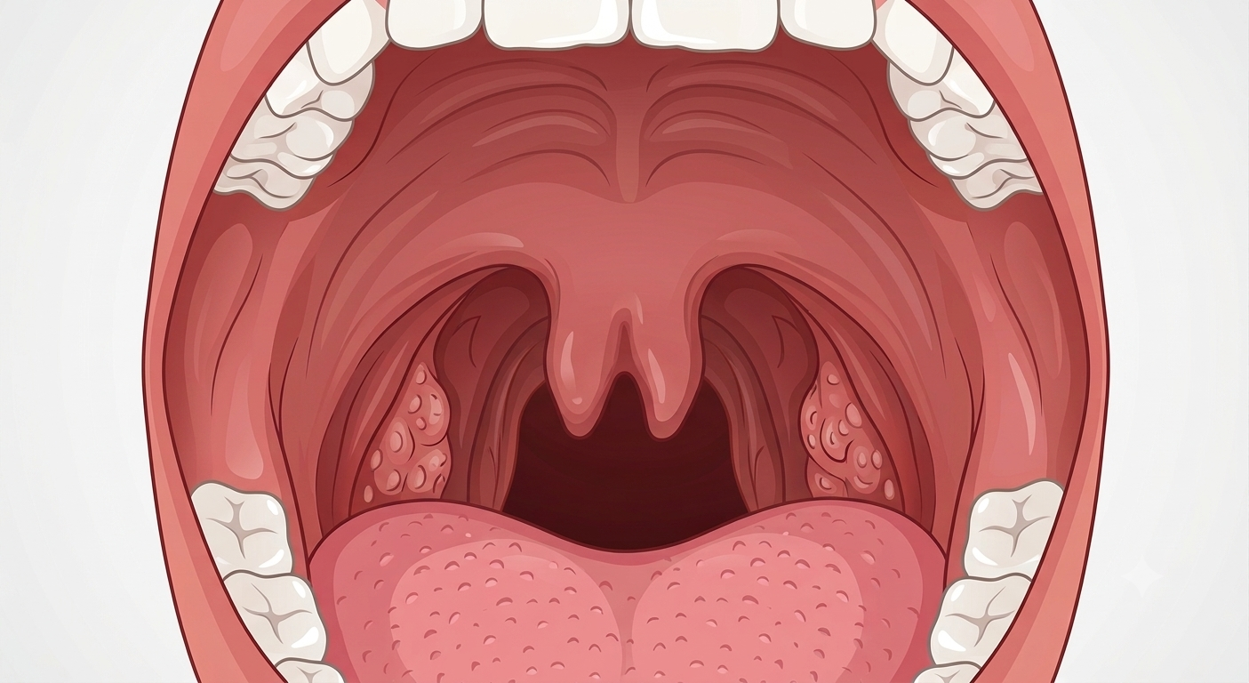 Illustration of bifid uvula (a split or forked uvula at the back of the throat), a craniofacial sign of Loeys-Dietz syndrome.