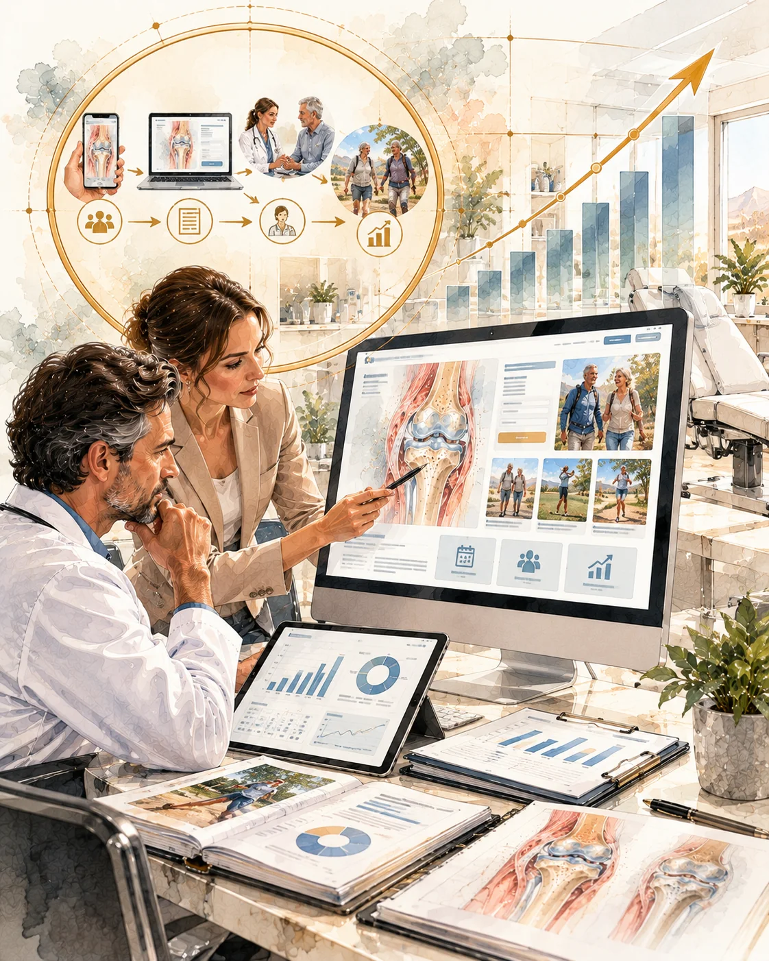 Clinic reviewing patient marketing results and growth