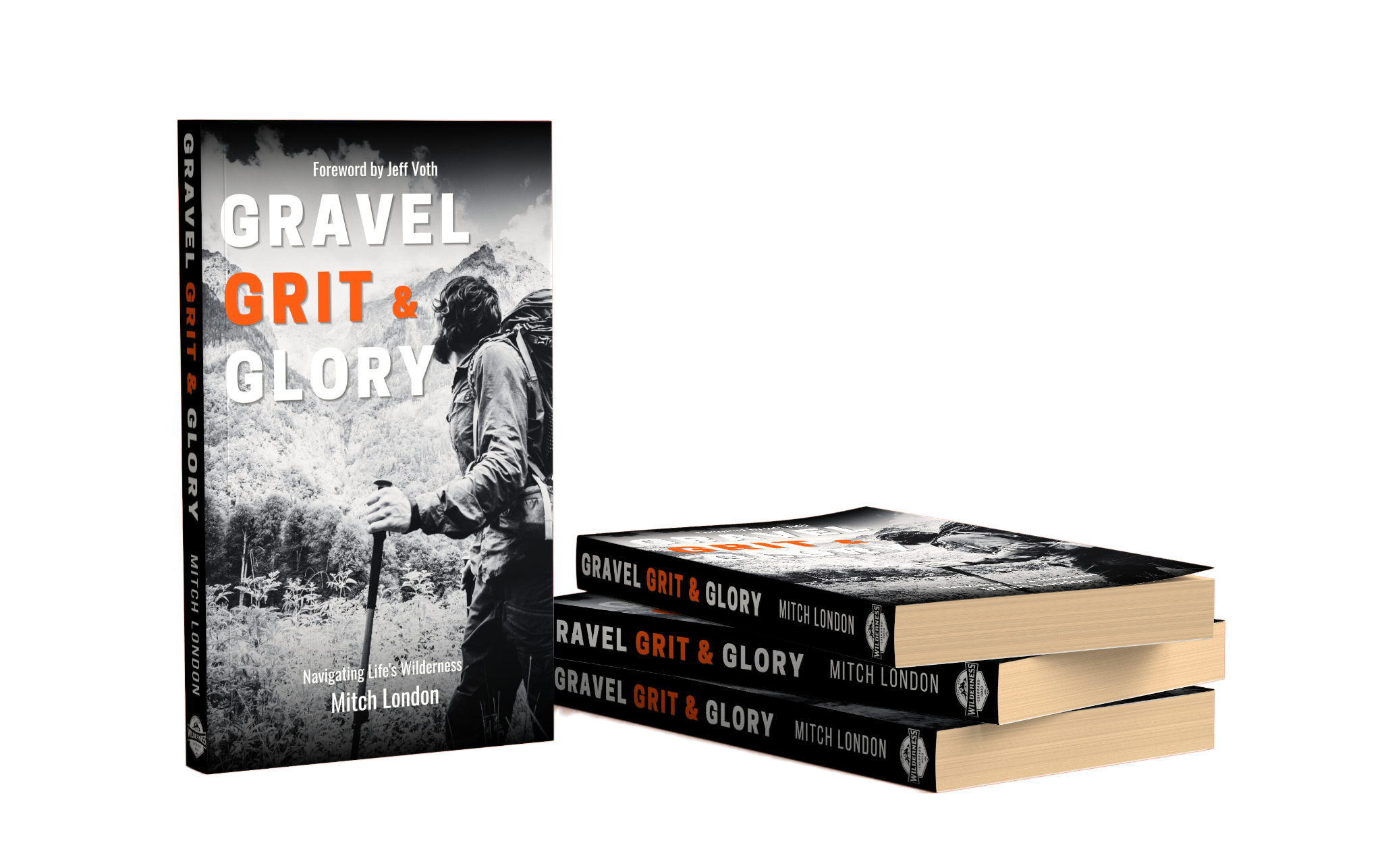 Gravel Grit & Glory by Mitch London, displayed as an upright book and stack