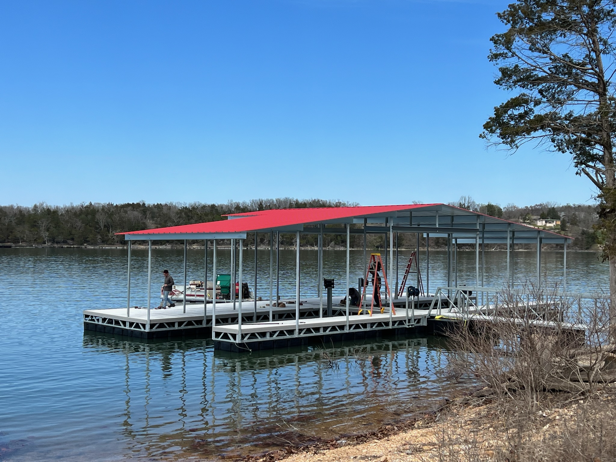 Dock getting repairs on Beaver Lake in Arkansas