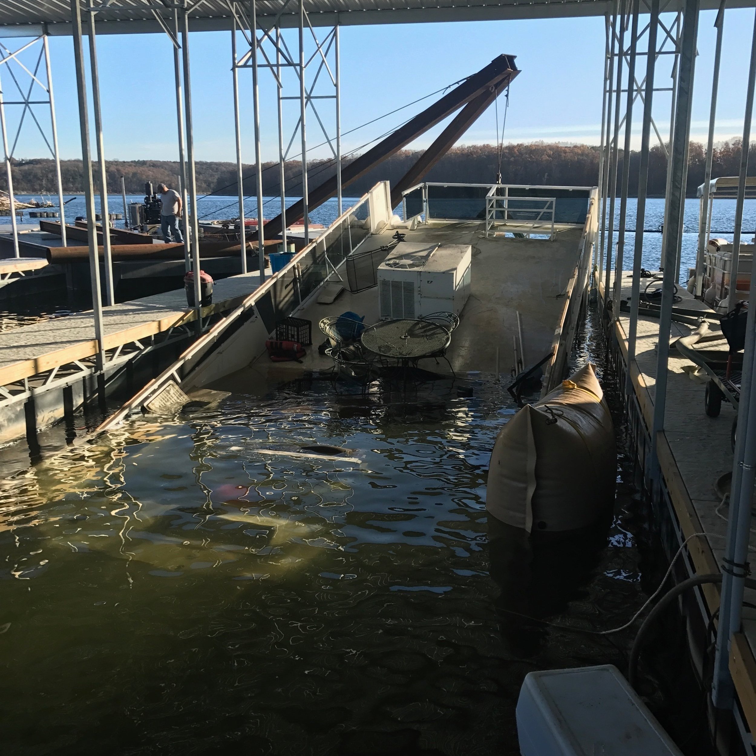 Sunken boat recovery on Table Rock Lake