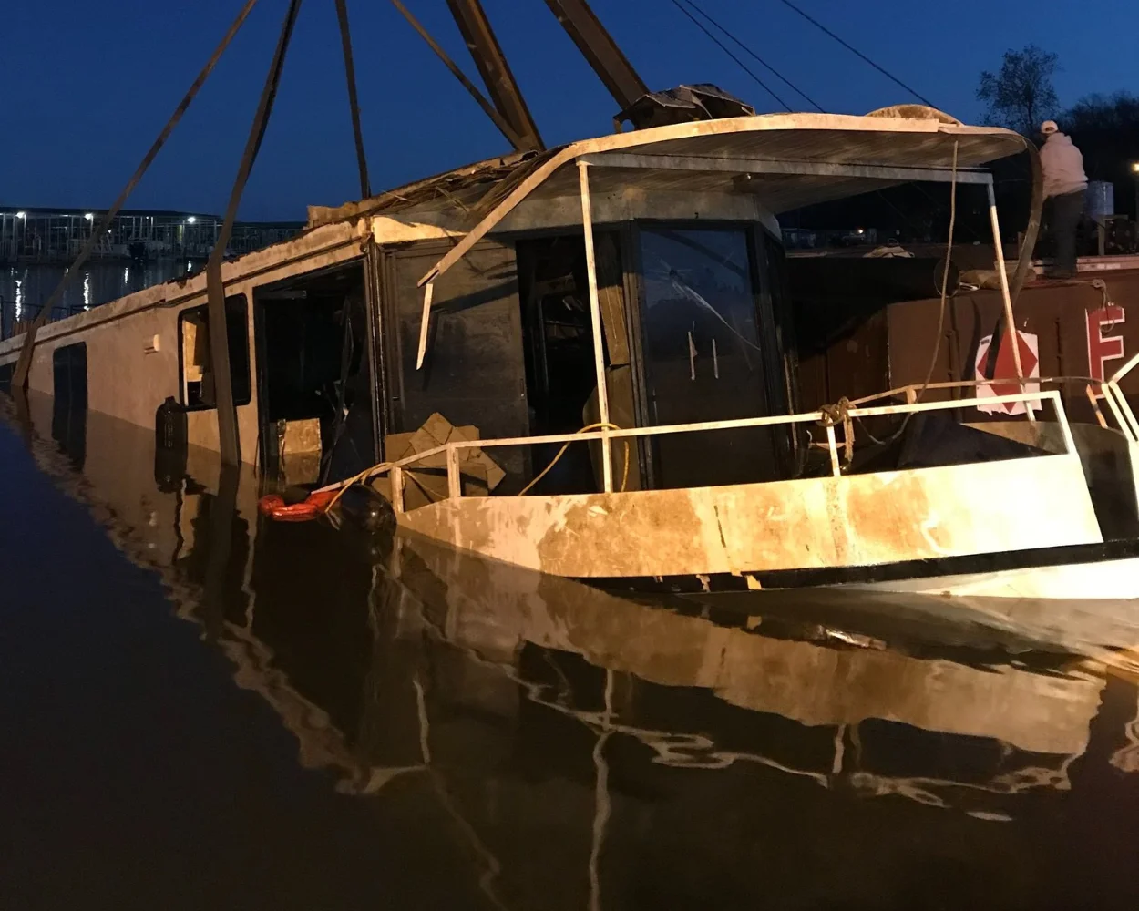 Recovered boat at night