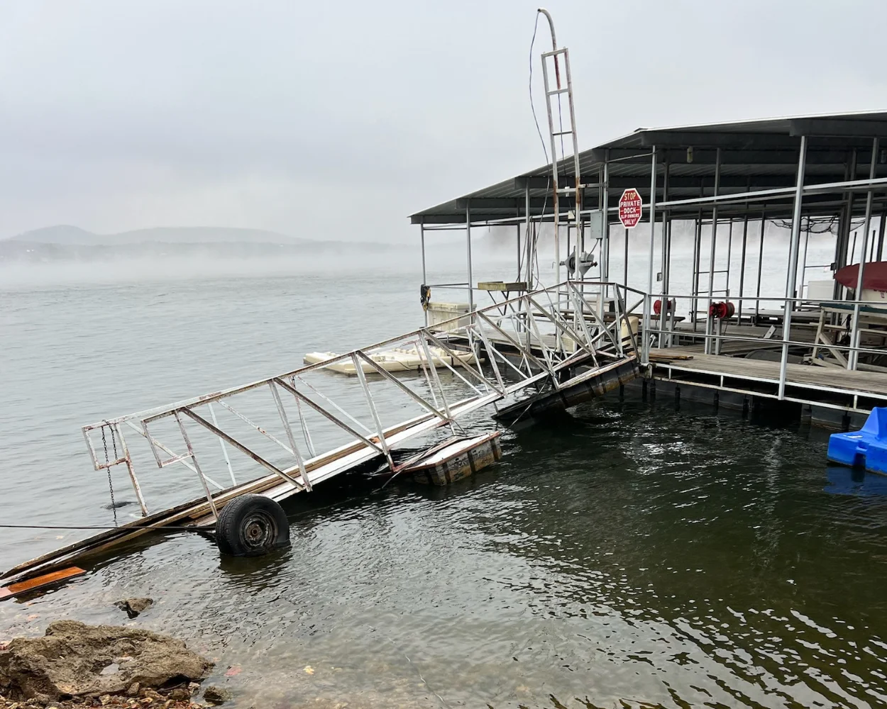Dock walkway damaged in a storm