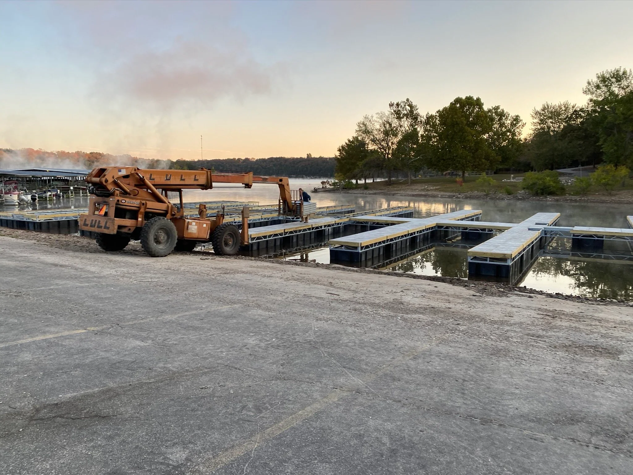 Commercial dock construction with an excavator in Shell Knob, MO