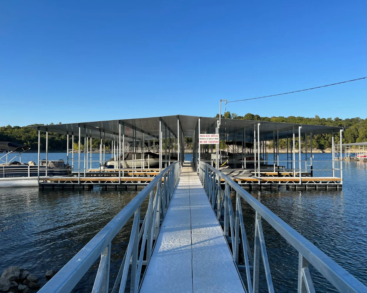 Dock with long bridge in Branson, MO