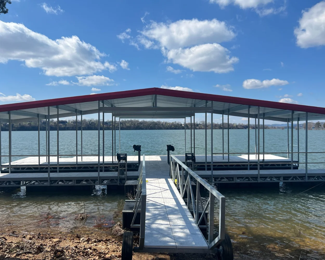 Small dock with red roof on Table Rock Lake, MO