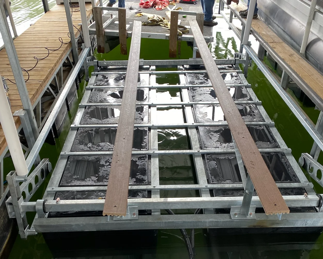 Boat lift in a dock on the lake