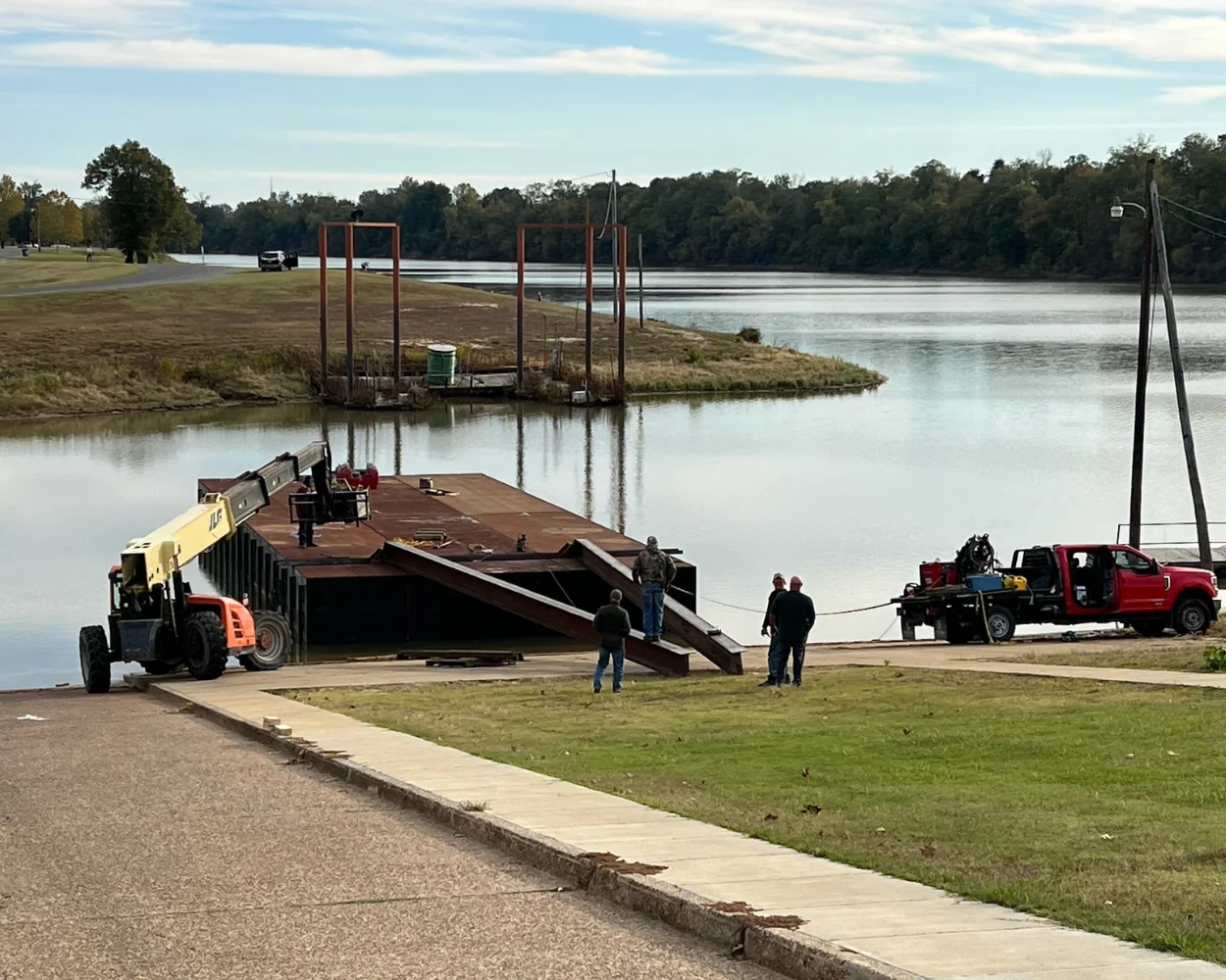 Putting a barge into the water