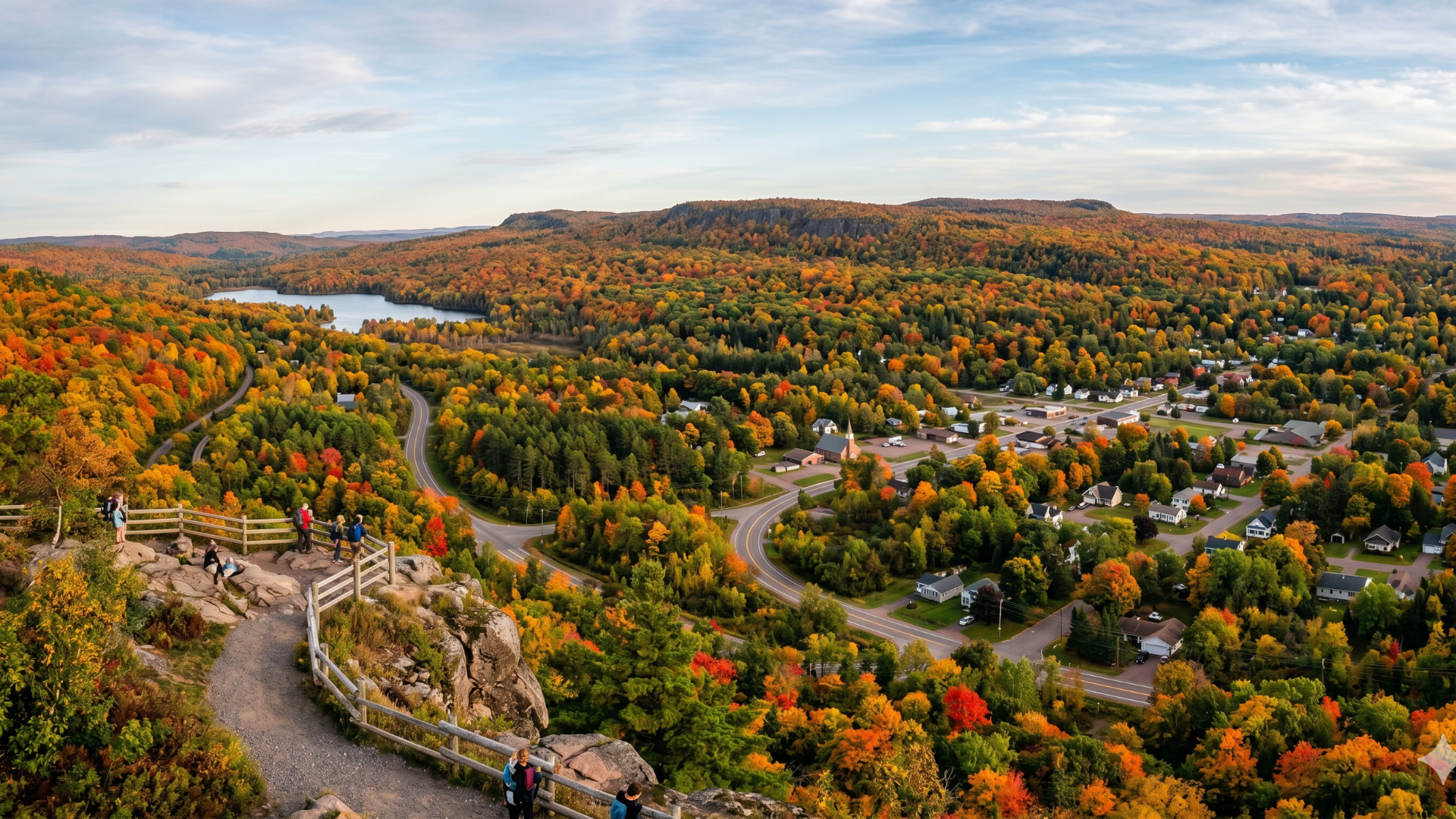 Maple Ridge new homes in Negaunee Michigan, aerial view of fall foliage