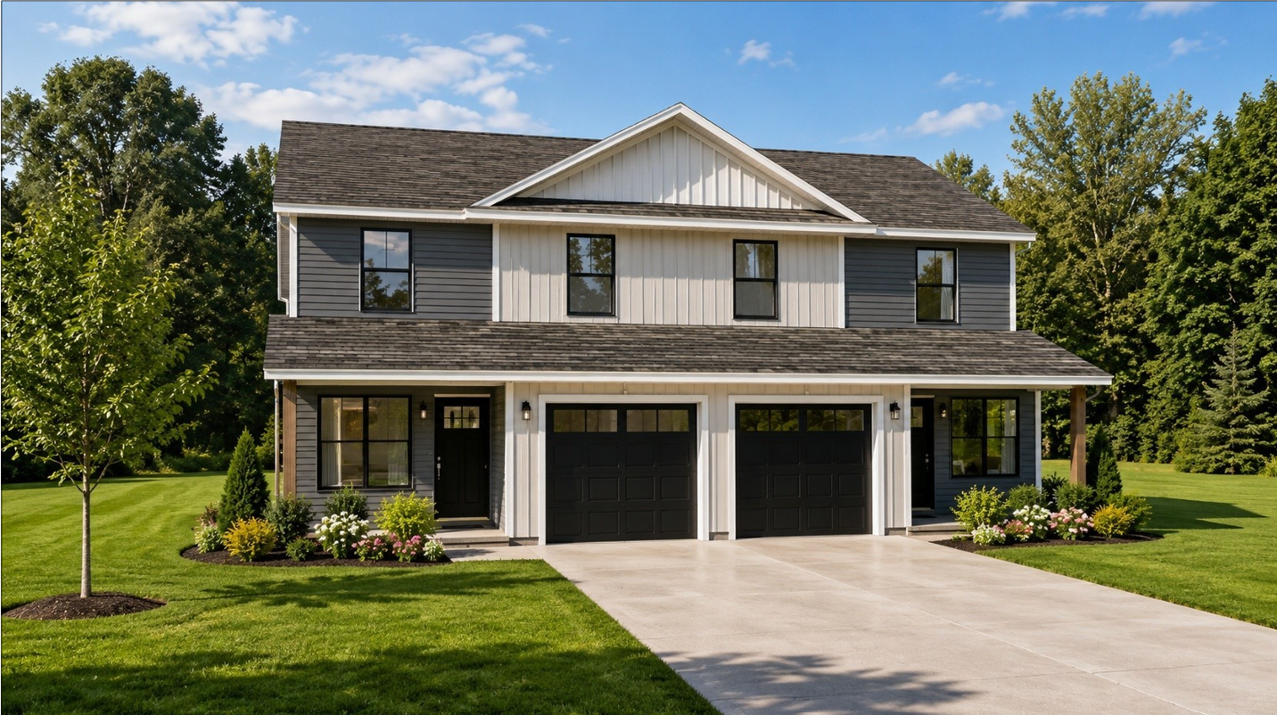 The Twindo attainable shared-wall zero-lot-line home exterior rendering