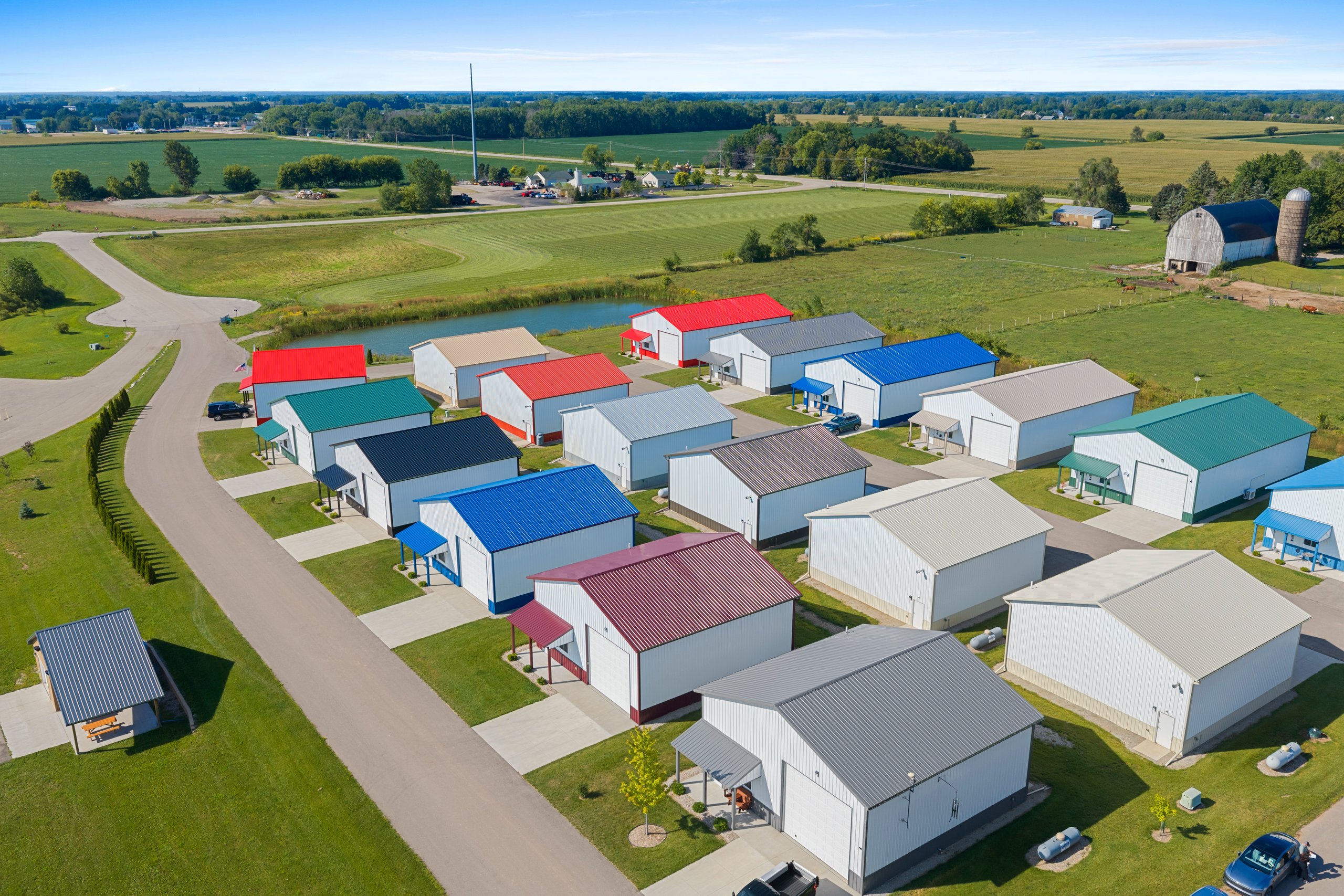 Aerial site view of the Fox Valley Man Caves development