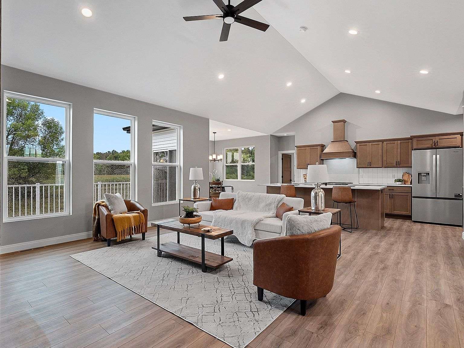 Great room with vaulted ceiling