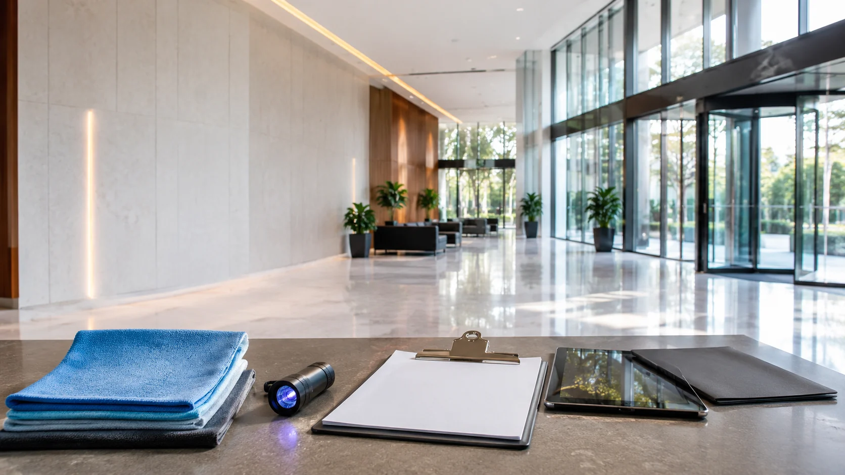 Commercial cleaning technician using UV light