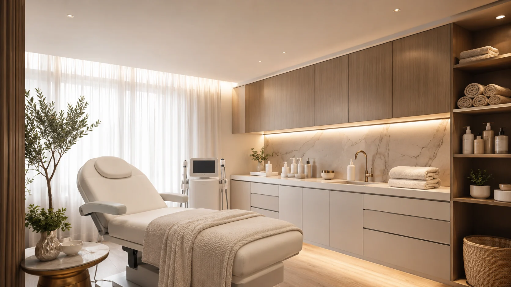 Luxury medspa treatment suite — pristinely cleaned