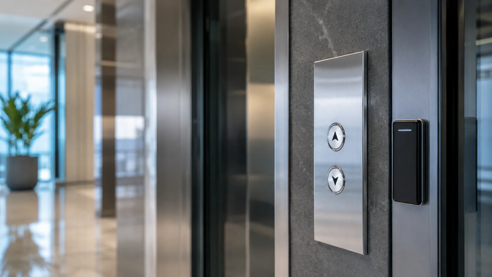 Elevator buttons and high-touch access panel — professionally cleaned