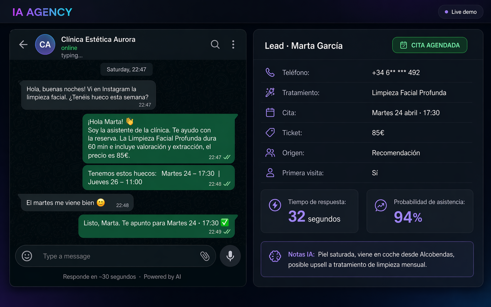 Mockup WhatsApp + CRM IA Agency