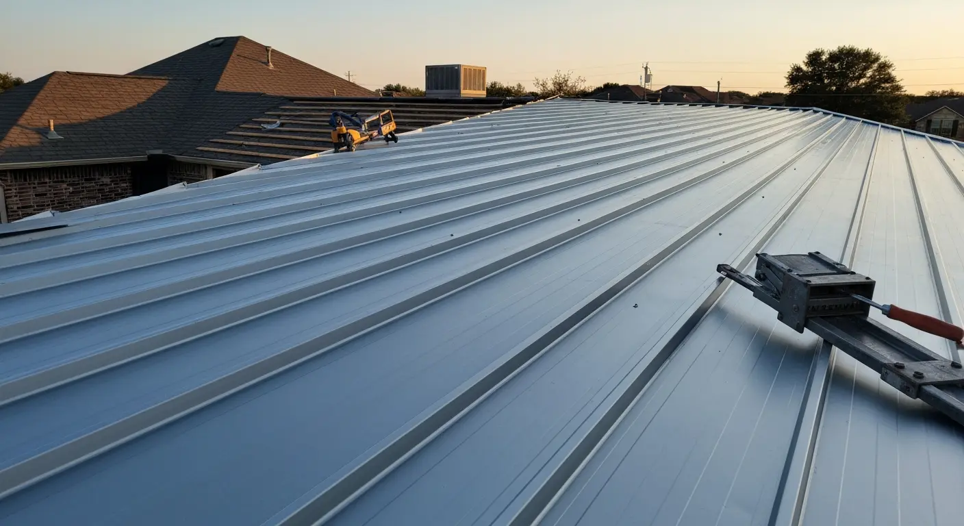 Metal roof installation on Clear Lake home