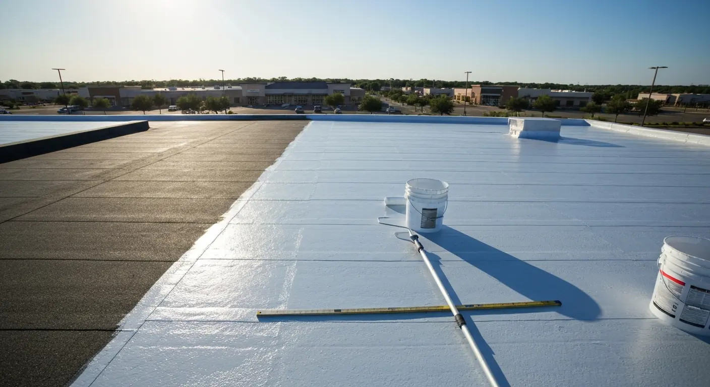 Reflective roof coating applied