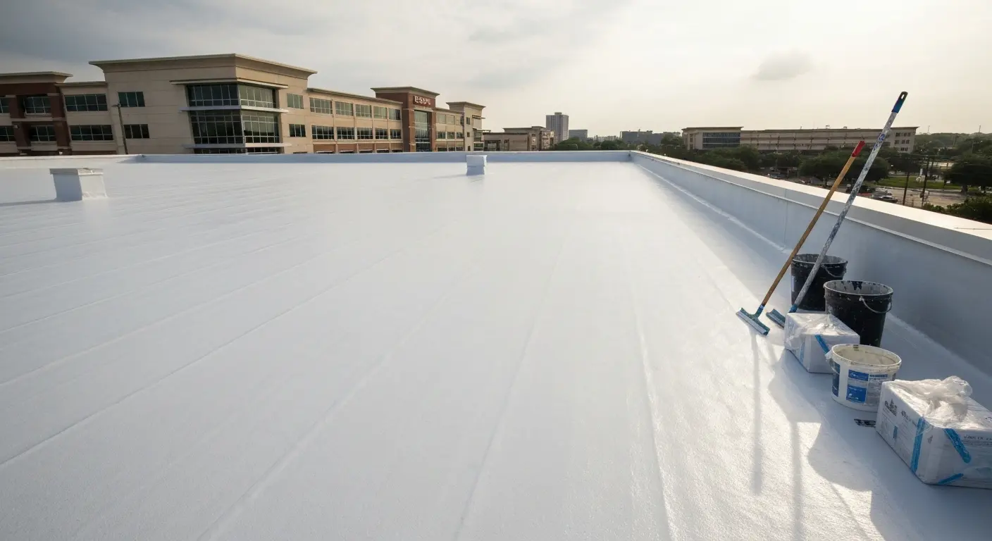 Commercial flat roof coated and sealed in East Montrose