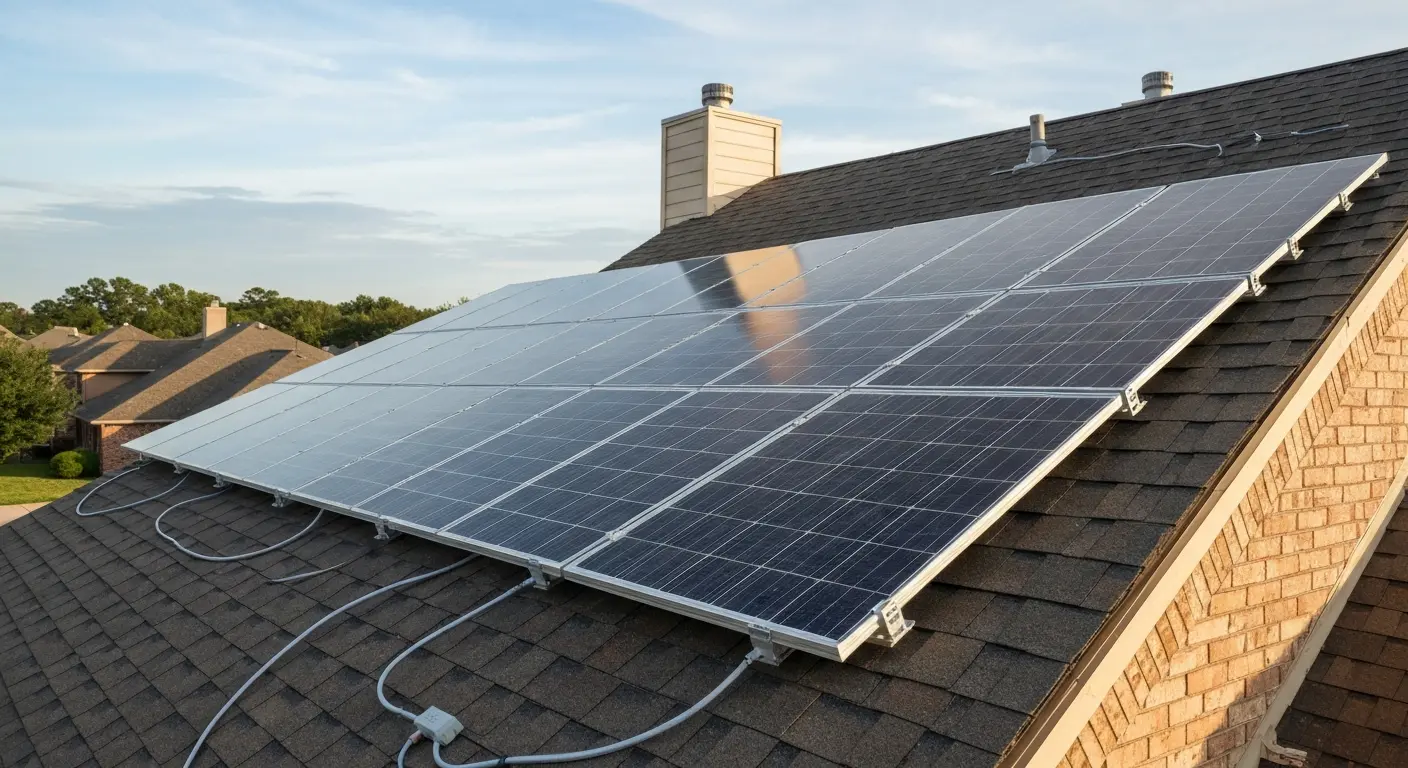 Solar panel installation on residential roof