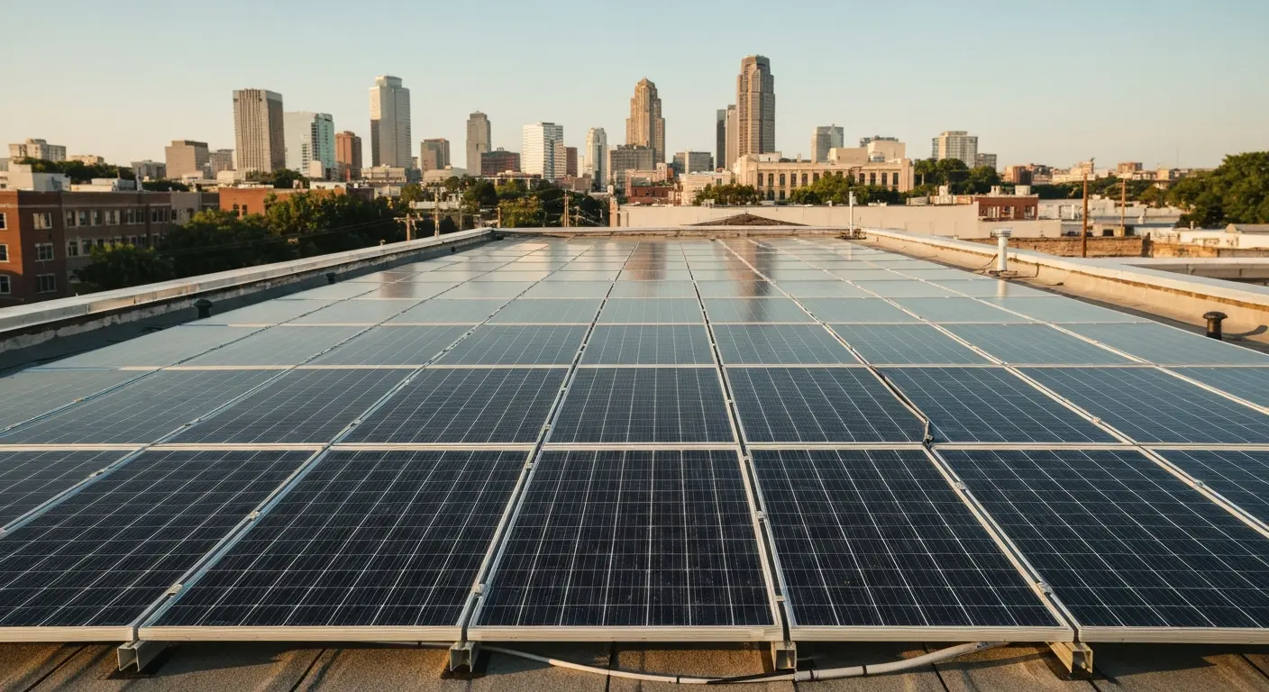 Solar panel installation on urban roofing
