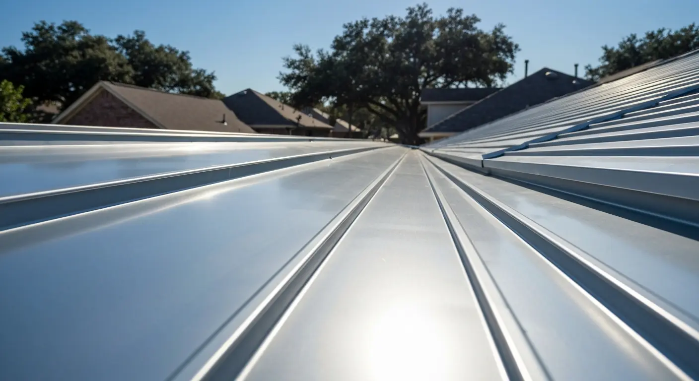 Metal roofing installation reflecting Houston heat