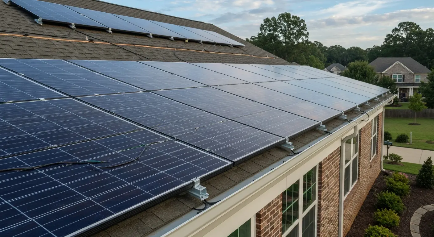 Solar panel array on residential roof