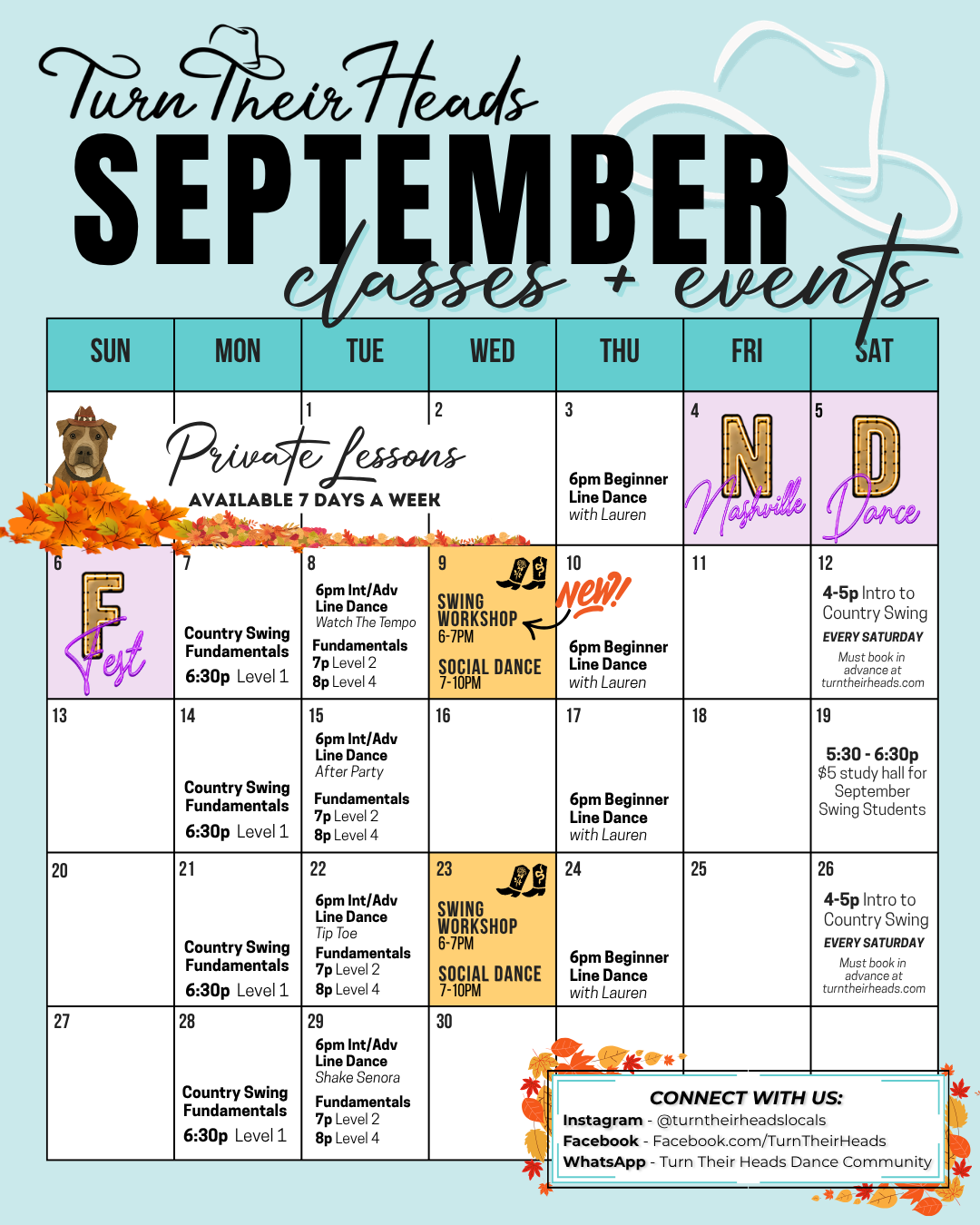 Turn Their Heads September event calendar