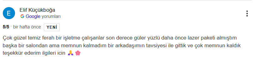 Elif Küçükboğa Google Yorumu