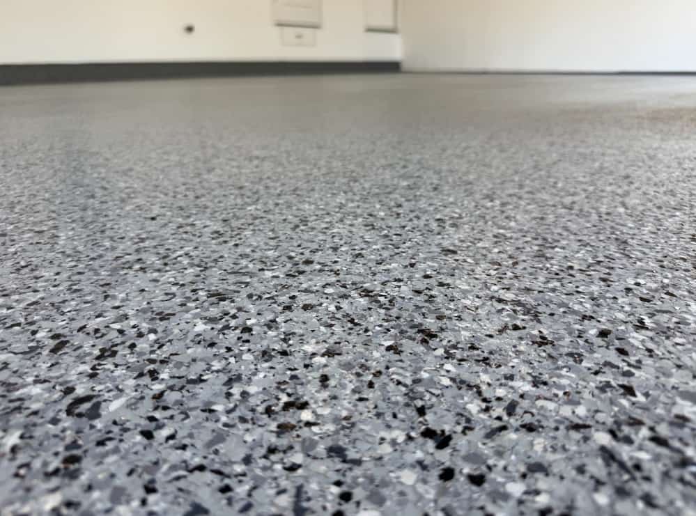 Completed flake garage floor with a uniform textured finish