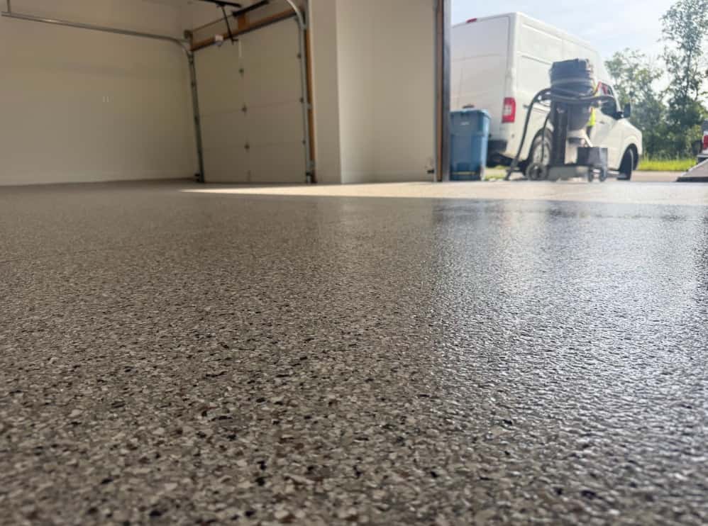 Decorative flake system in a basement with a clean, finished look