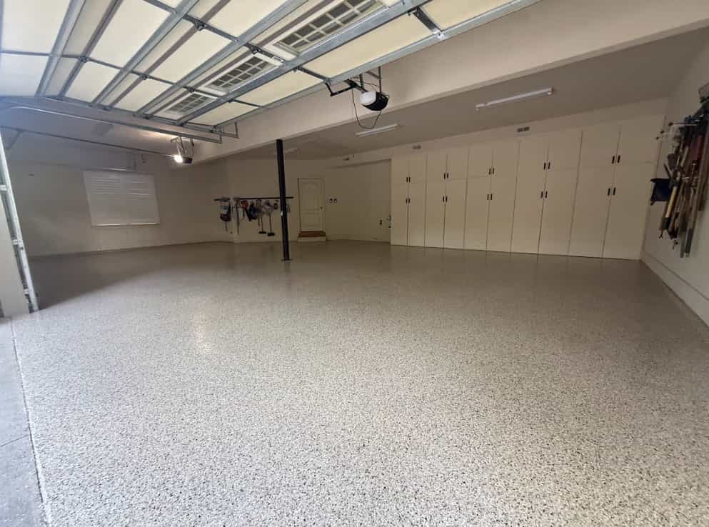 Metallic epoxy finish resembling polished marble in a showroom